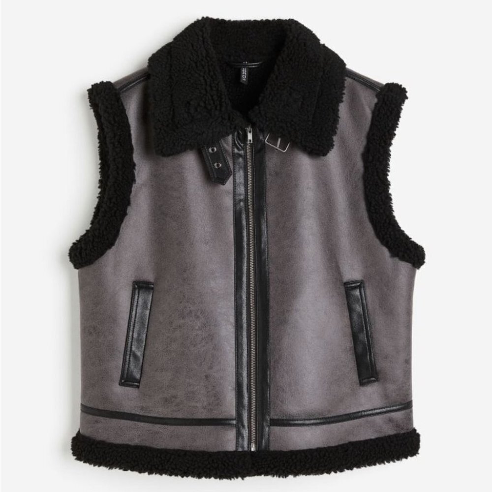 H&M Teddy Fleece-Lined Black Vest
